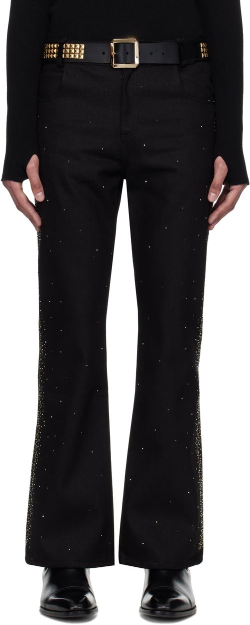 ERNEST W. BAKER ブラック スタッズ 5ポケット フレアジーンズ