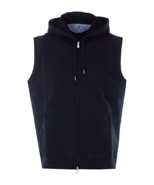 Zip-Up Sleeveless Drawstring Hoodie