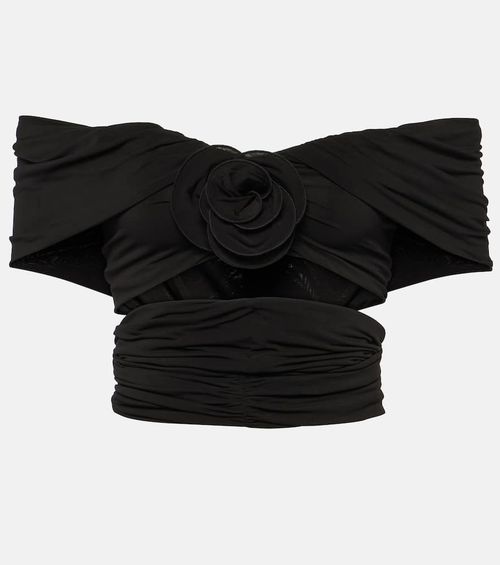 Floral off-shoulder ruched crop top