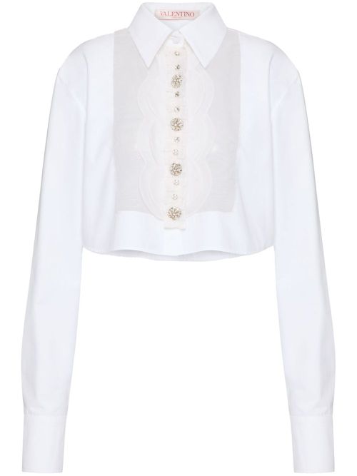 Embroidered poplin shirt - White