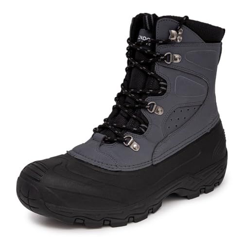 LONDON FOG Breckenridge Waterproof Mens Winter Boots - Leather Insulated Mens Snow Boots - Grey, Black or Brown - Mens Medium or Extra Wide Widths