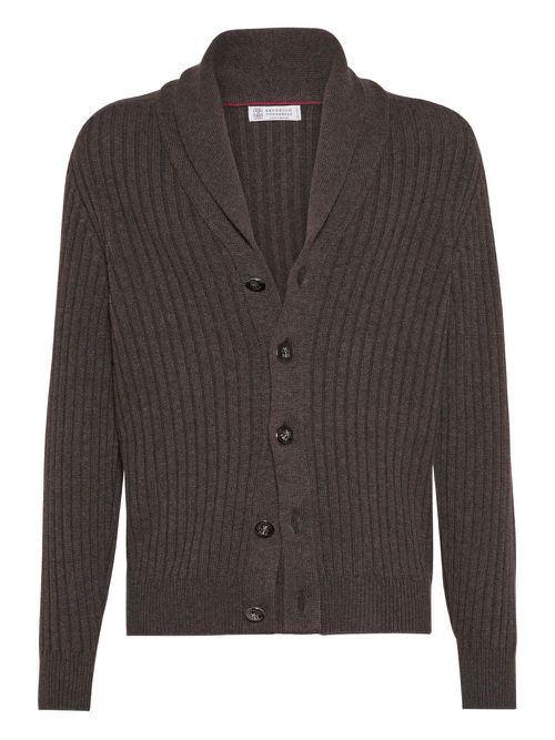 Ribbed button-up cardigan - Brown