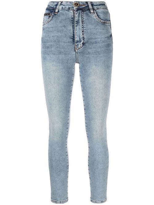 Skull embroidery skinny jeans - Blue