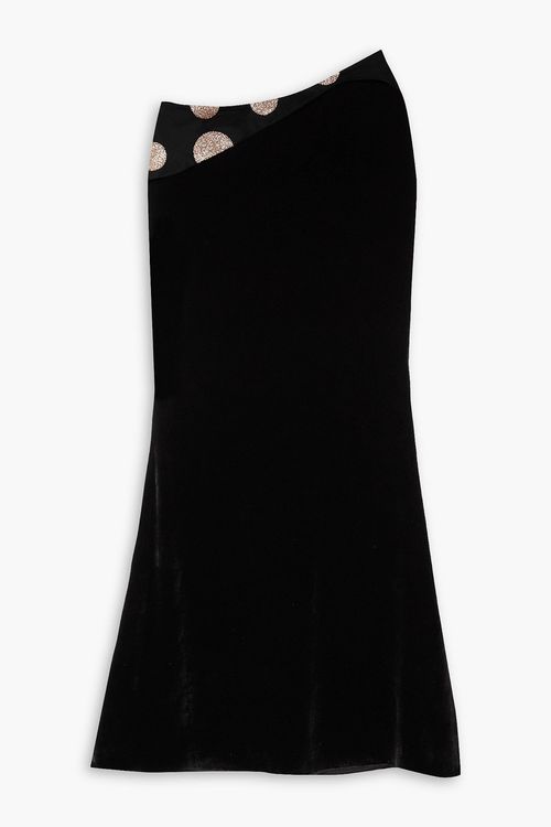 Asymmetric glittered polka-dot tulle and velvet skirt