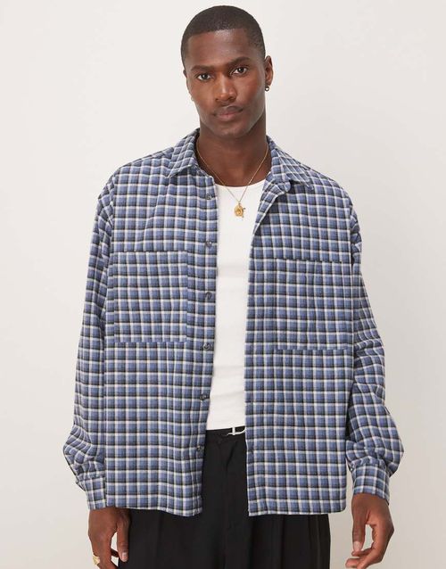 ASOS DESIGN oversized boxy flannel shirt in blue check
