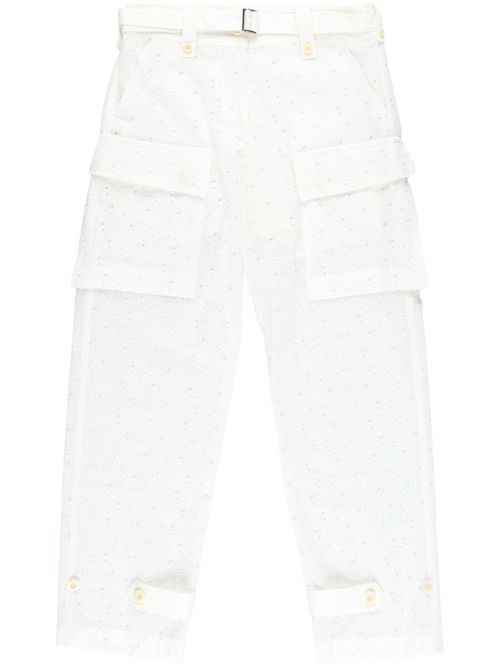 Logo-embroidery trousers - White