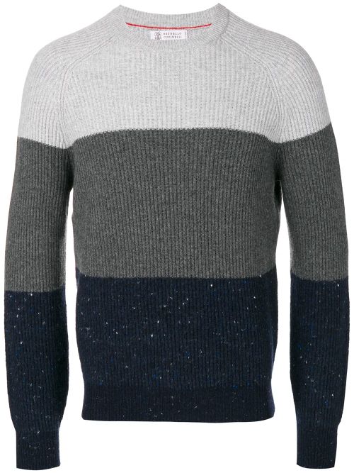 Striped Wool-Cashmere Sweater — Grey