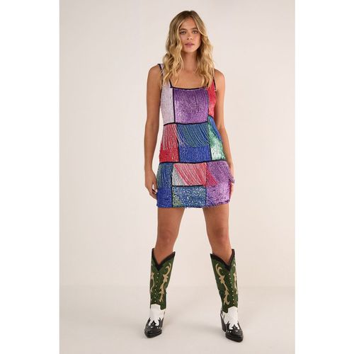 Nastygal Womens Colour Block Check Tassel Sequin Mini Dress - Multicolour