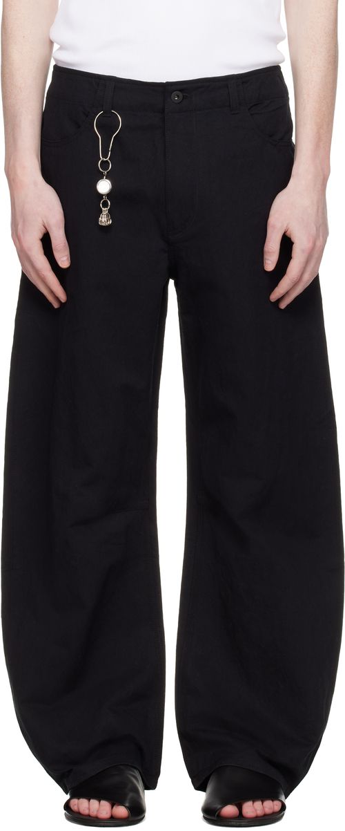 Black Deep Curved Cotton Blend Trousers