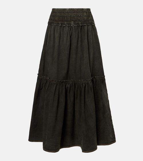 Smocked tiered cotton maxi skirt