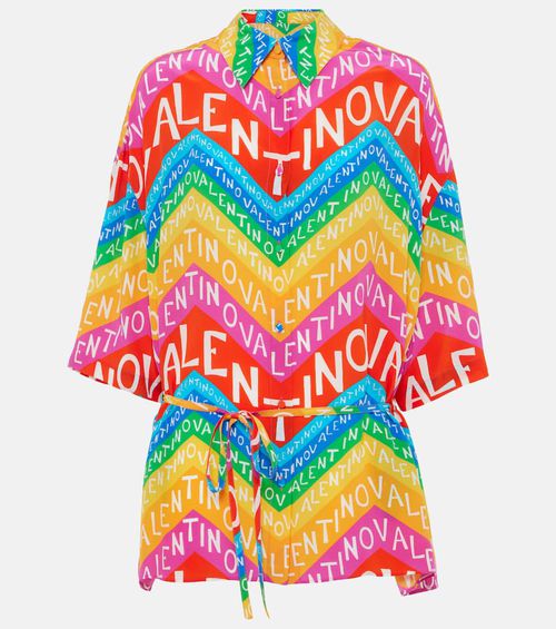 Logo silk shirt dress