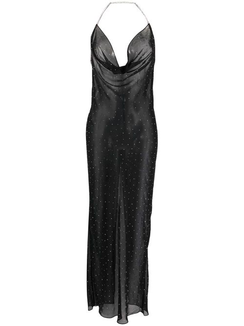 Crystal-embellished sheer maxi dress - Black