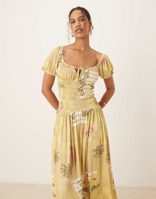 knee length dresses for ladies Rent Asos Design Halter Midaxi Dress With Shirred Bodice In Orange main image 1