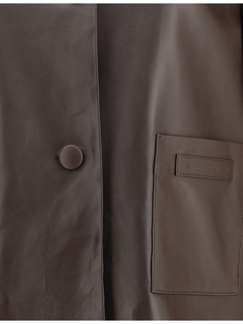 Shearling Collar Leather Jacket — Brown