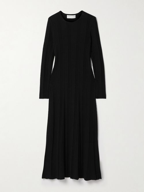 Anais Ribbed Wool Midi Dress - Black