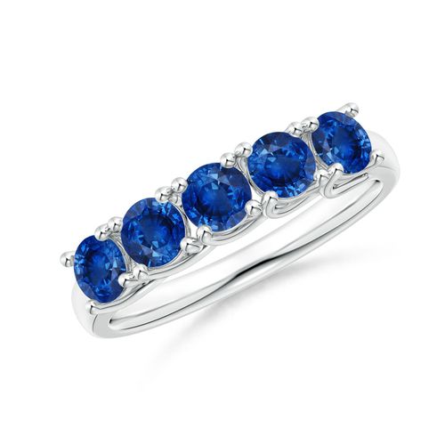 Angara 1.3 Carats Half Eternity Five Stone Blue Sapphire Wedding Band in 14K White Gold