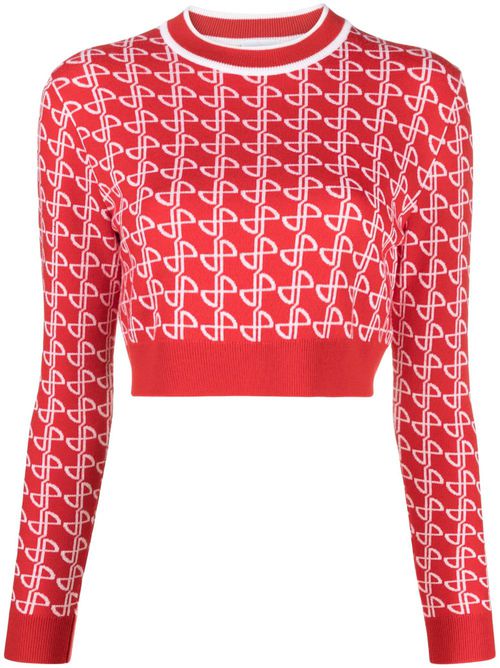 Logo-jacquard merino wool jumper - Red