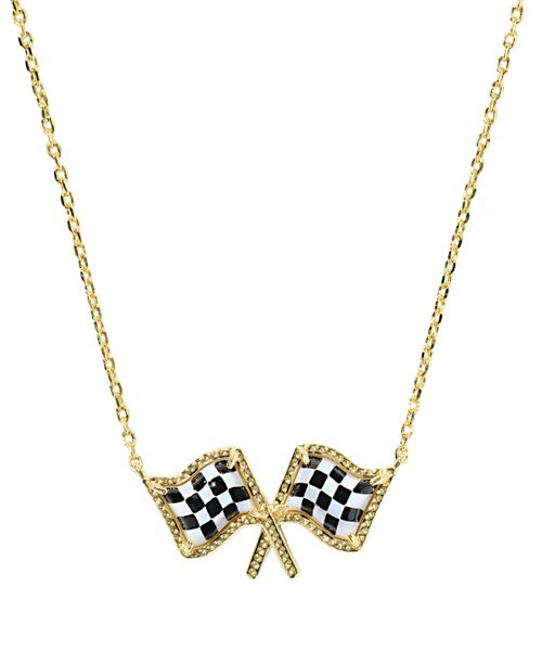 14k Gold-Plated Checkered Flag Short Pendant Necklace - Gold