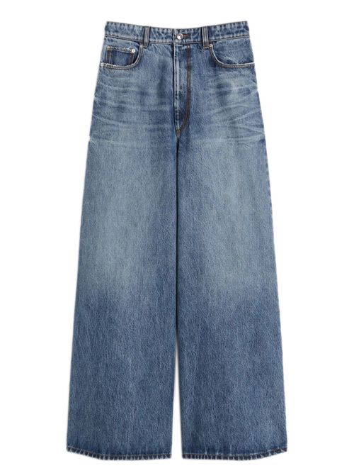 Wide-Leg Low-Rise Five-Pocket Jeans with Contrasting Stitching, Pen Holder & Personalized Label