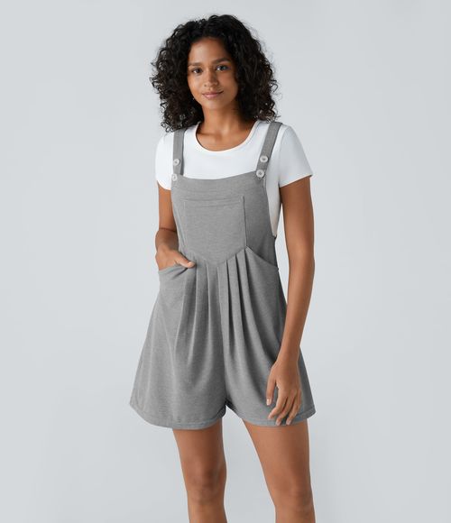 Pockets Waffle Casual Overalls  - Waffle Gray