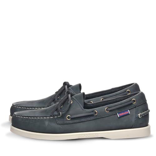 Sebago Portland Crazy H Boat Shoes - Patterned & Distressed Waxed Leather Mocassins with Leather Sock Lining and Non-Marking