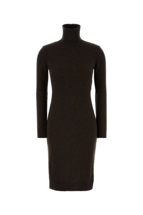 Wool Blend Turtleneck Sweater Dress — Brown