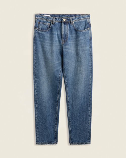 Tapered fit denim fivepocket trousers dark blue