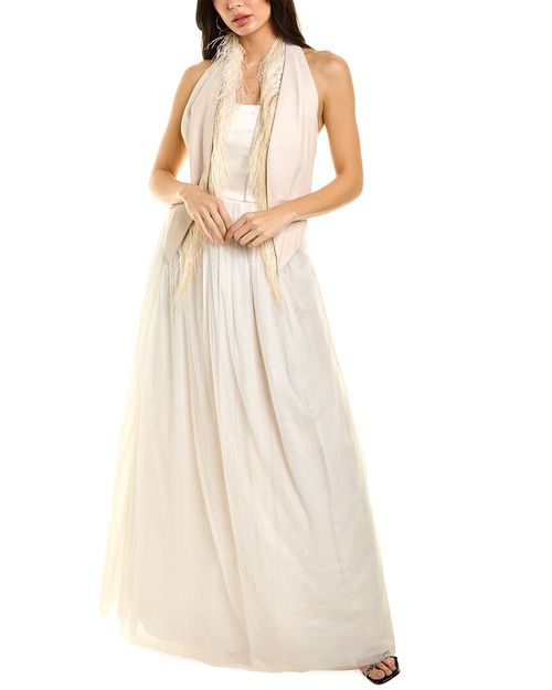 Leather Vest Satin Bodice Silk-Blend Gown