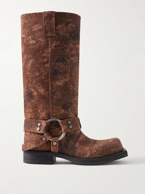 Coated-canvas Knee Boots - Brown