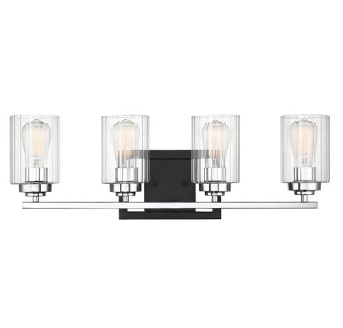 Savoy House Redmond 4-Light Bathroom Vanity Light in Matte Black with Polished Chrome Accent