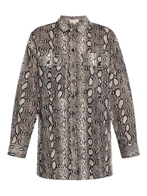 Snakeskin-print pocket shirt - Brown