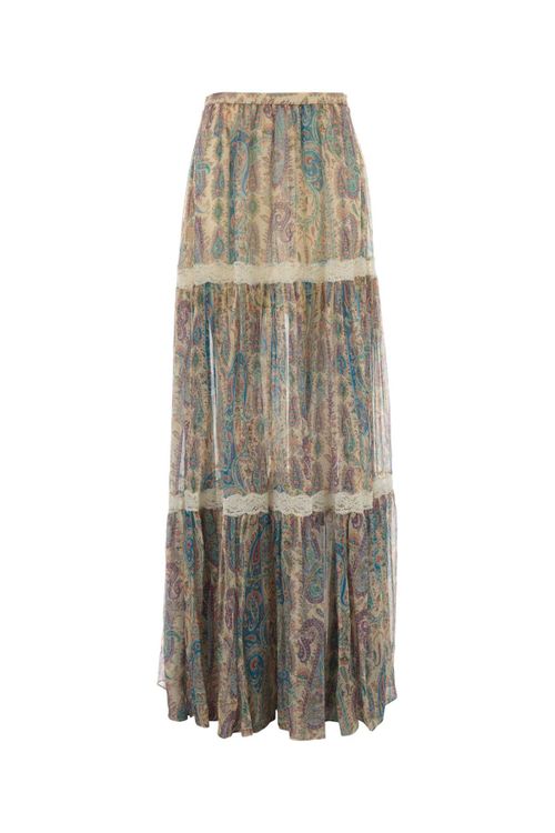 Paisley Silk Tiered Skirt — Multicolor