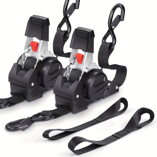 TEMU 4pcs Retractable Ratchet Straps, 2pcs 10 Feet Heavy Duty Auto Self Retracting Tie Down Straps - Cargo Straps For Truck, Cargo Trailer