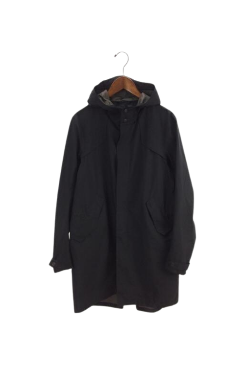 Hooded Technical Polyester Coat — Black