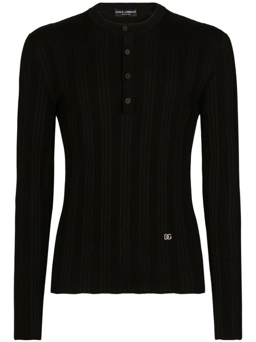 Silk-blend logo-patch jumper - Black