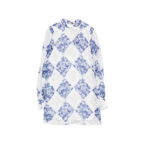 Long-sleeve Floral-detail Mini Dress