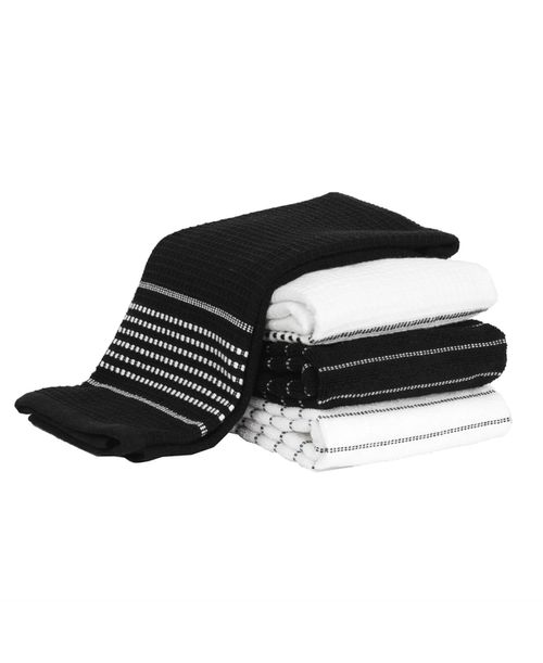 Skipping Stripe Wave Cotton Kitchen Towels, Set of 4 - Black