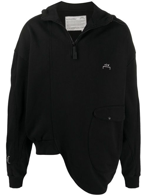 Asymmetric logo printed hoodie - Black