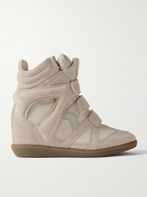 Bekett Leather-trimmed Suede Wedge Sneakers - Ecru