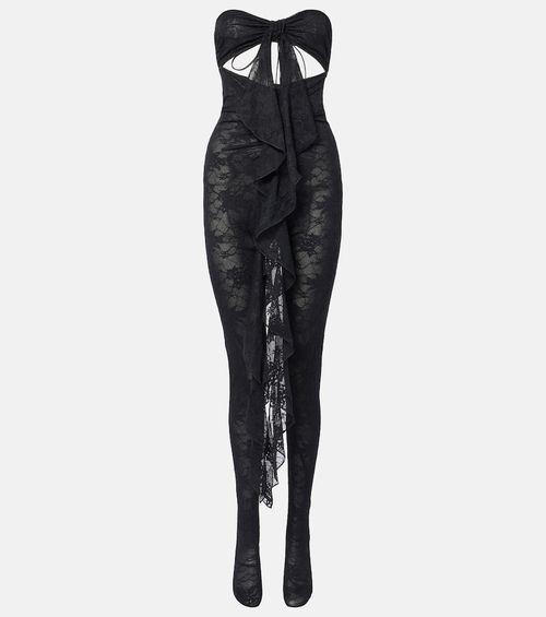 Oséree Ruffled cutout lace catsuit