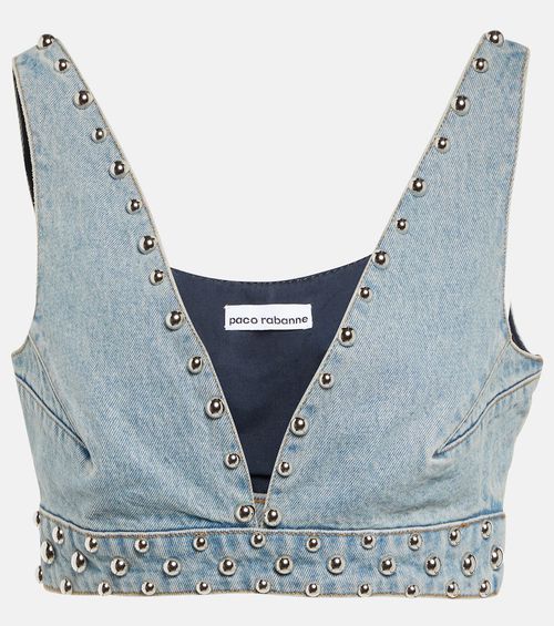 Stud-embellished denim bra top