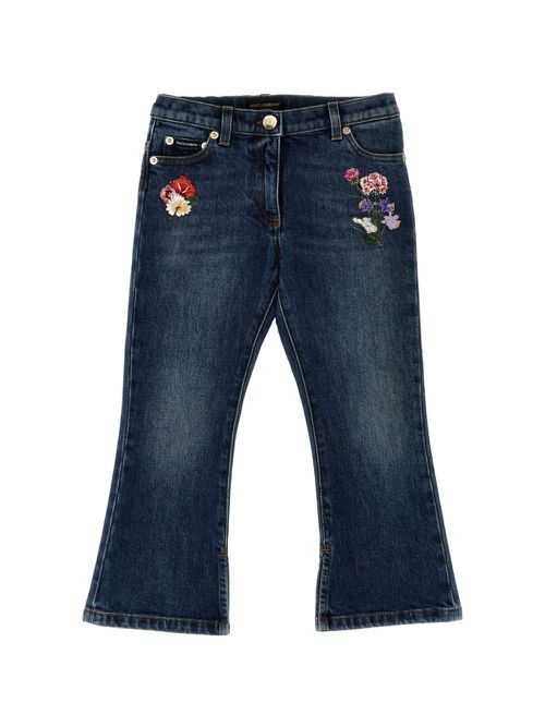 Floral-embroidered jeans - Blue