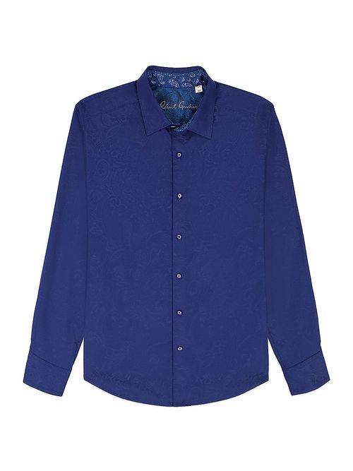 Men's Hudson Paisley Jacquard Stretch-Cotton Shirt - Navy