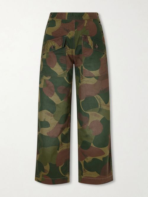 Camouflage-print Cotton Wide-leg Pants - Green