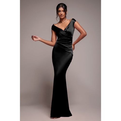Goddiva Satin Off The Shoulder Maxi Dress - Black