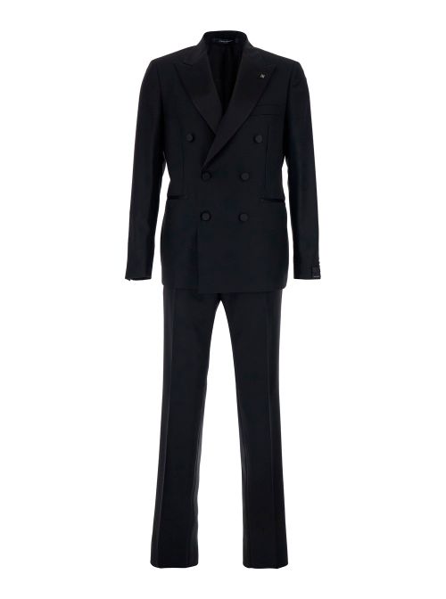 Double-Breasted Virgin Wool Pant Suit — Black