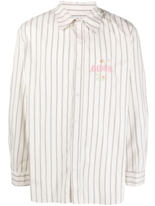 Logo-embroidered stripe-pattern shirt - Neutrals
