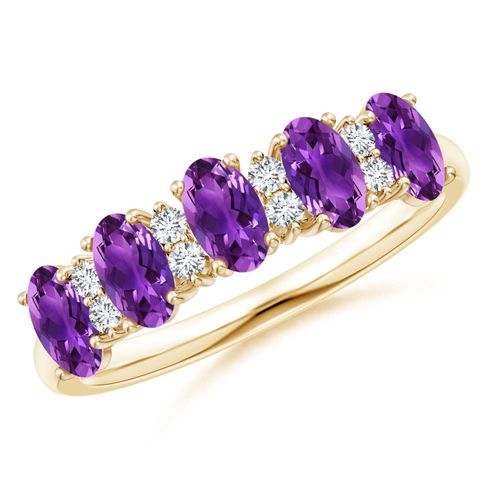Angara 1.0 Carat Five Stone Amethyst and Diamond Wedding Ring in 14K Yellow Gold