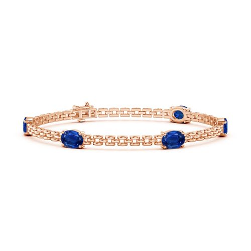 Angara 4.25 Carats Five Stone Oval Sapphire Station Link Bracelet in 14K Rose Gold