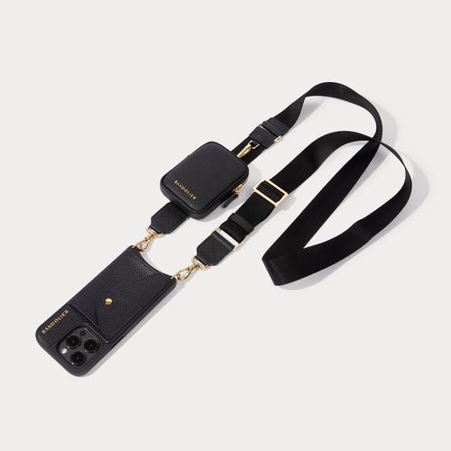 Bodie Crossbody with Mini Zip Pouch- Black/Gold | iPhone 16 Pro | Genuine Leather |